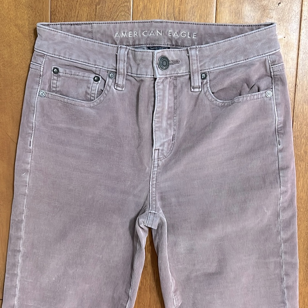 American Eagle Super Stretch Lavender Hi-Rise Crop Flare Jeans Size 2 Corduroy - Picture 2 of 12